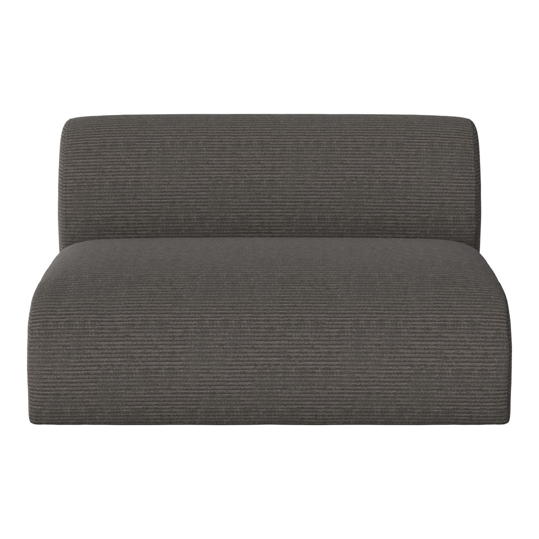 Gray upholstered loveseat with subtle ribbed texture and smooth surface. Ideal for modern interiors.
