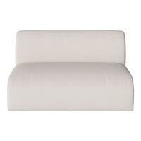 Light beige upholstered lounge chair with a soft, textured fabric and minimalist design.