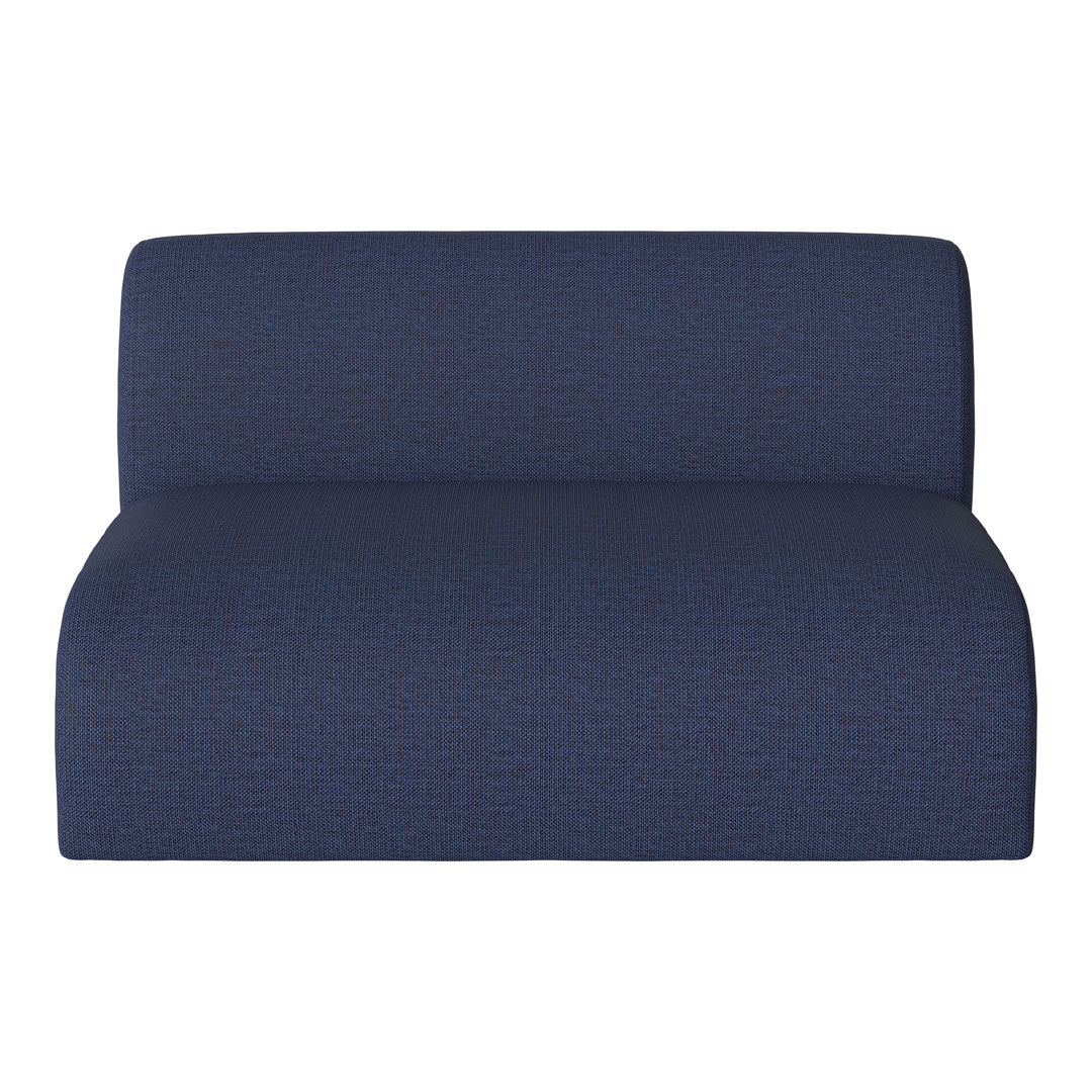 Navy blue upholstered sofa with a subtle textured pattern for modern interiors.