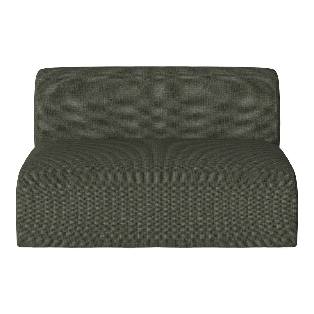 Olive green textured fabric loveseat with a minimalist design and no visible patterns.