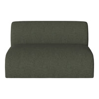Olive green textured fabric loveseat with a minimalist design and no visible patterns.