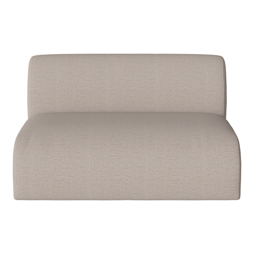 Beige upholstered loveseat with a subtle textured pattern, perfect for modern or minimalistic decor.