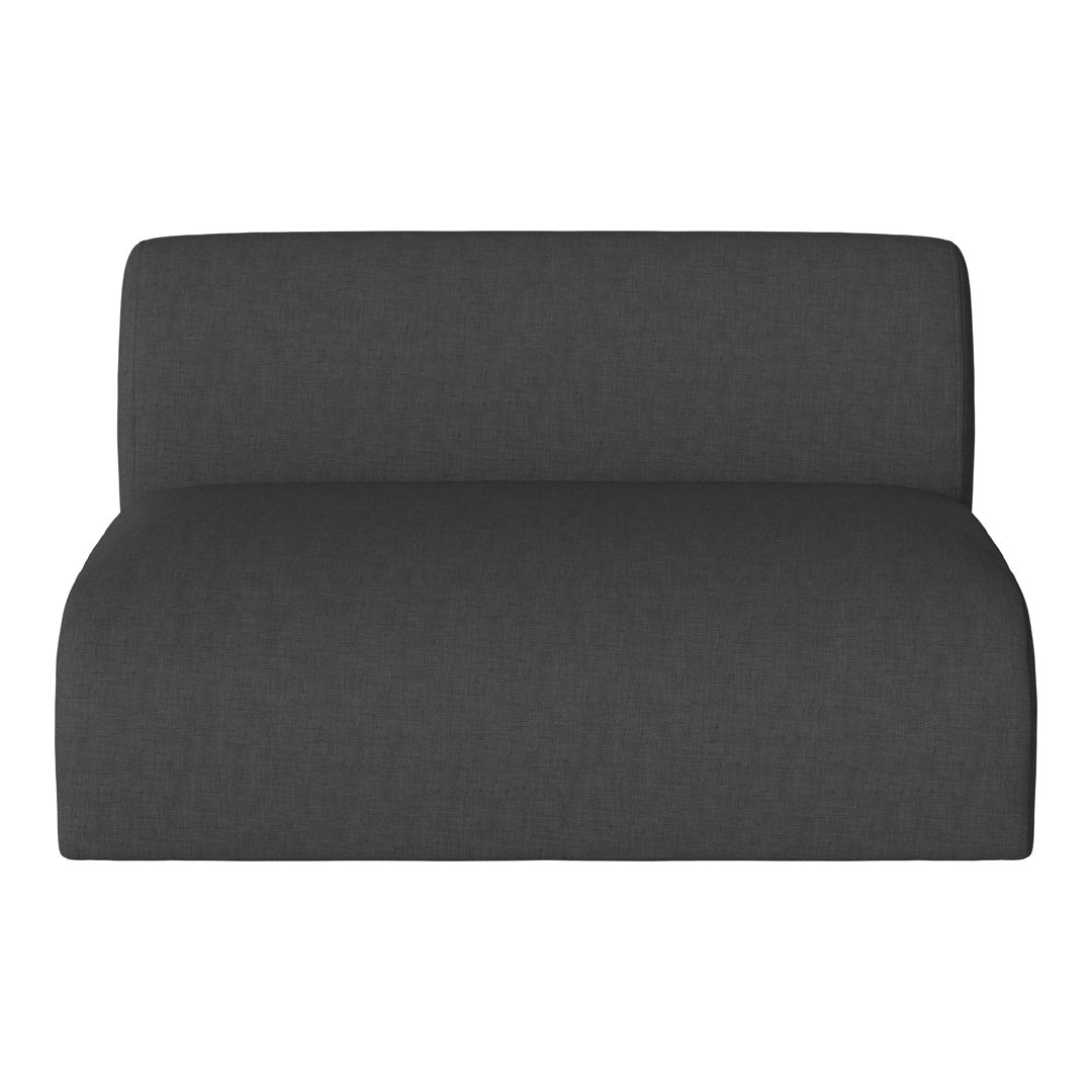 Charcoal gray modern sofa with a sleek, minimalist design and subtle textured fabric. Perfect for contemporary spaces.