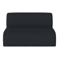 Sleek dark gray fabric loveseat with a smooth, minimalist design and subtle texture for modern décor.