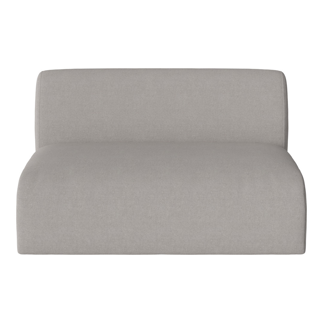 Light gray, smooth fabric loveseat with a minimalist design and clean lines, perfect for modern decor.