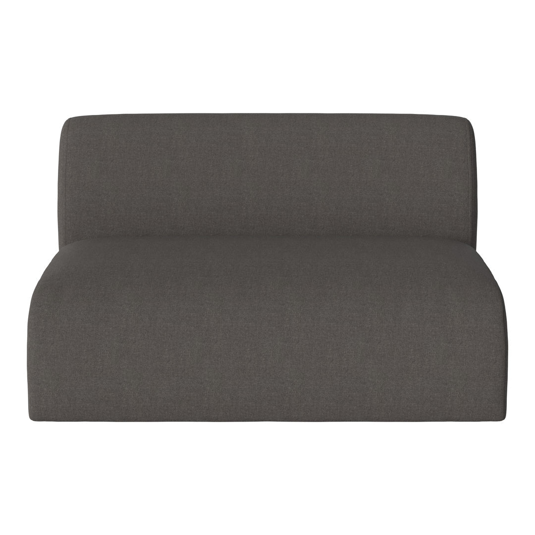 Gray upholstered loveseat with a smooth, contemporary design and understated fabric texture. Perfect for modern spaces.