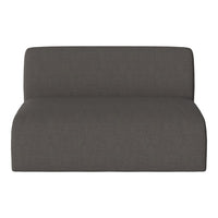 Gray upholstered loveseat with a smooth, contemporary design and understated fabric texture. Perfect for modern spaces.