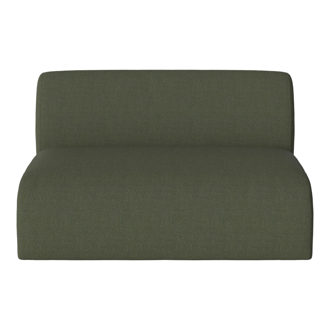 Olive green fabric sofa with a smooth, solid pattern. Perfect for modern home decor.