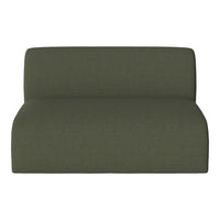 Olive green fabric sofa with a smooth, solid pattern. Perfect for modern home decor.