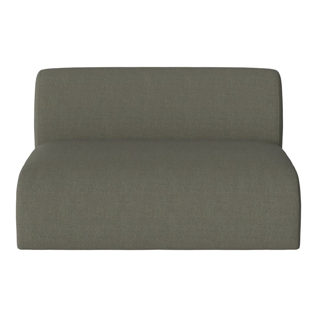 Sleek, modern sofa in muted olive green fabric with a smooth, textured pattern. Ideal for contemporary decor.