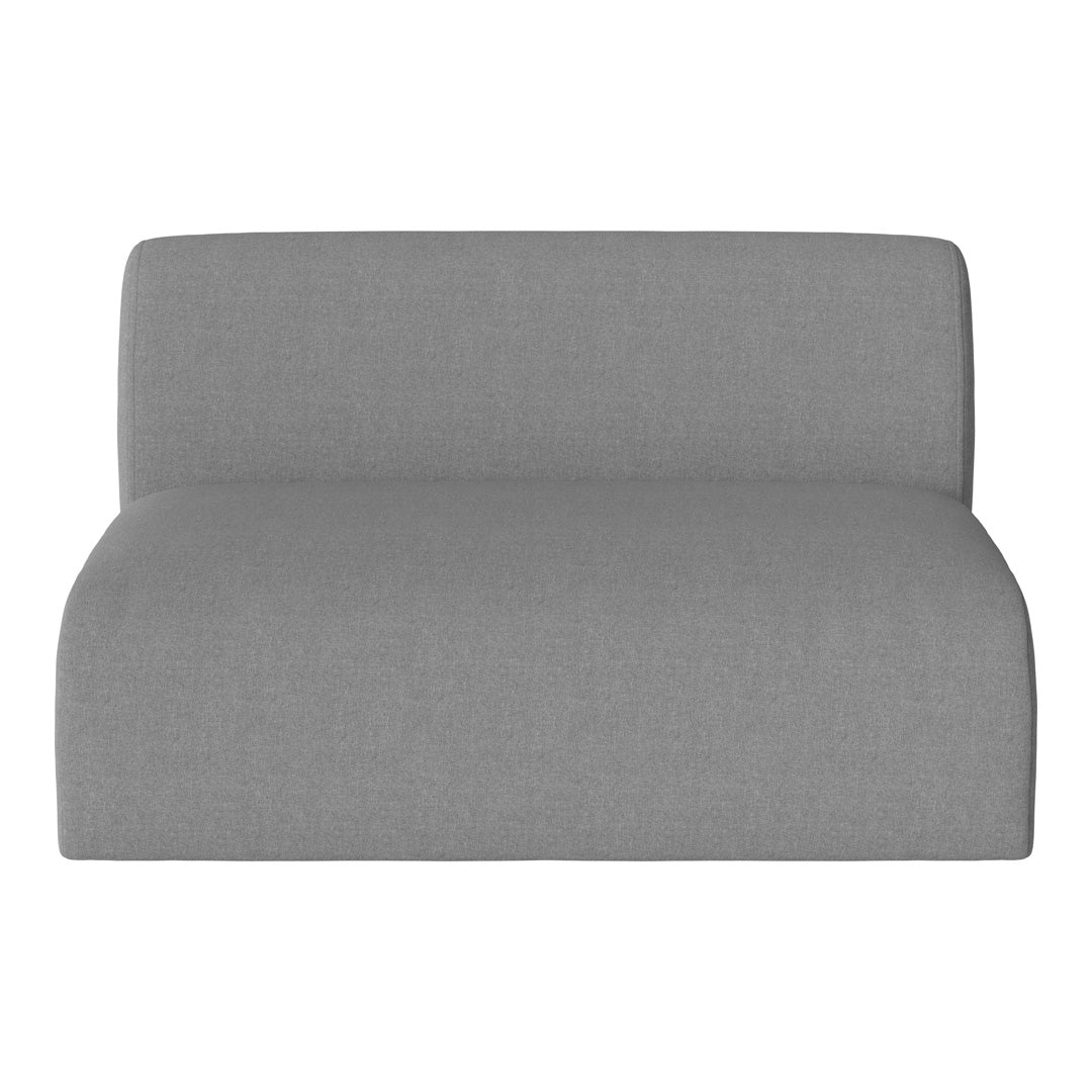 Gray fabric loveseat with a smooth, minimalist design, perfect for modern decor.