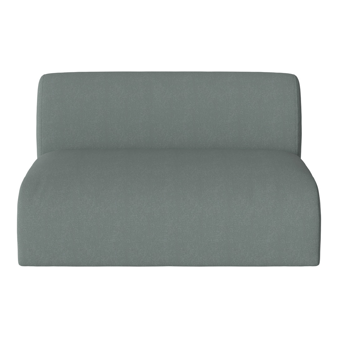 Soft gray upholstered loveseat with a minimalist design and smooth texture, perfect for modern interiors.