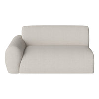 Light beige sofa featuring a smooth, textured fabric with minimalist design and rounded armrest.