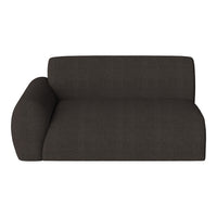 Dark brown textured sofa with a smooth finish and rounded arm for a modern, cozy look.
