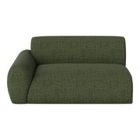 Olive green sofa with a textured striped pattern, featuring a contemporary design and rounded armrest.