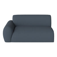 Dark gray fabric chaise lounge with a smooth, textured finish and rounded armrest design. Ideal for modern interiors.