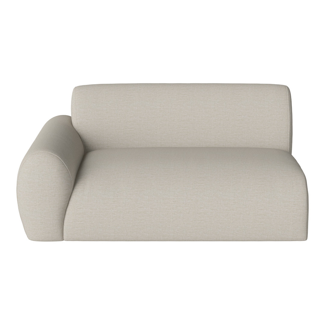 Textured light beige fabric sofa with smooth, rounded edges and minimalist design. Perfect for modern spaces.