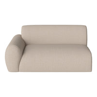 Beige upholstered sofa with a textured pattern and smooth, rounded armrest design. Perfect for modern interiors.