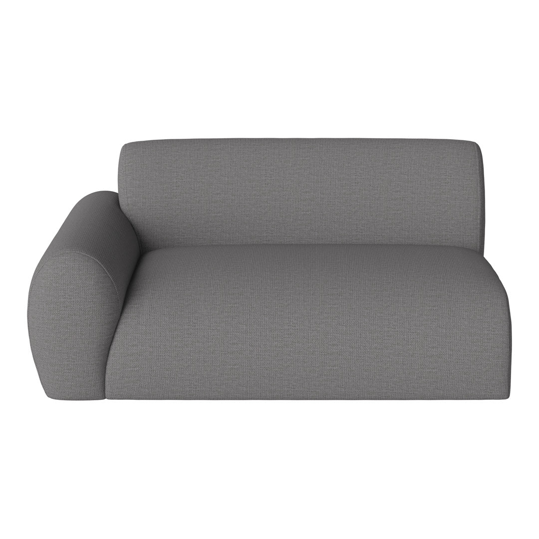 Gray textured sofa with a modern design and curved armrest, perfect for contemporary decor.