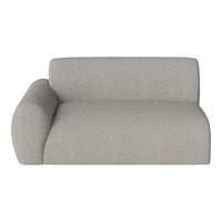 Light gray sofa with a textured fabric, featuring a minimalistic design and rounded arms, adding modern elegance.
