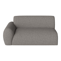 Light grey sofa with textured fabric and a minimalist design, featuring smooth, rounded armrest.