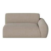Beige striped fabric chaise lounge with a curved armrest, offering a neutral, modern aesthetic.