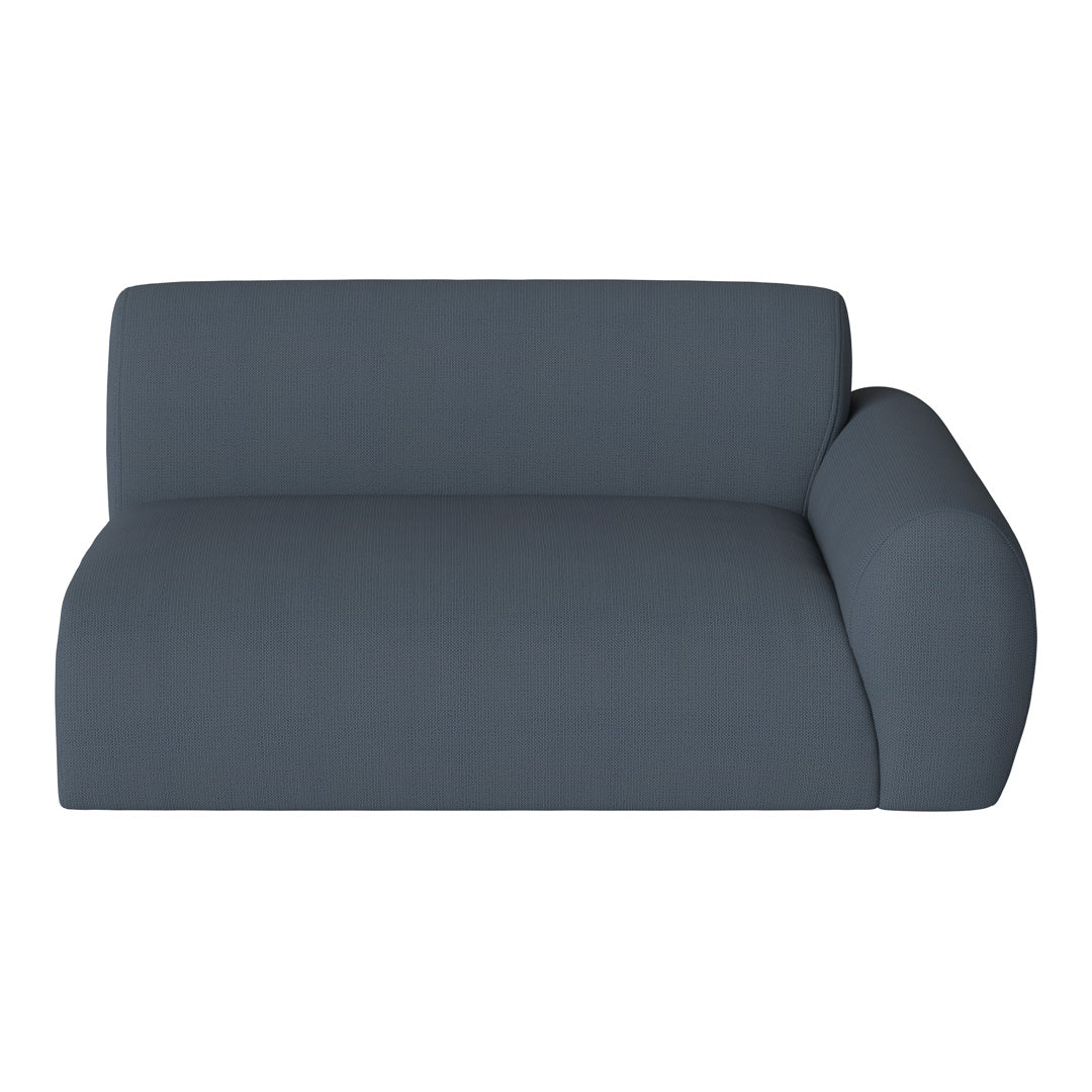 Dark blue textured fabric sofa with a modern curved arm design, perfect for stylish living spaces.