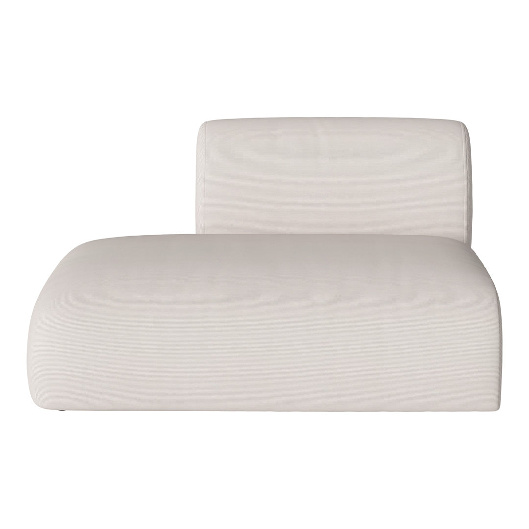 Light beige chaise lounge with a smooth, textured fabric and minimalist design, perfect for modern interiors.