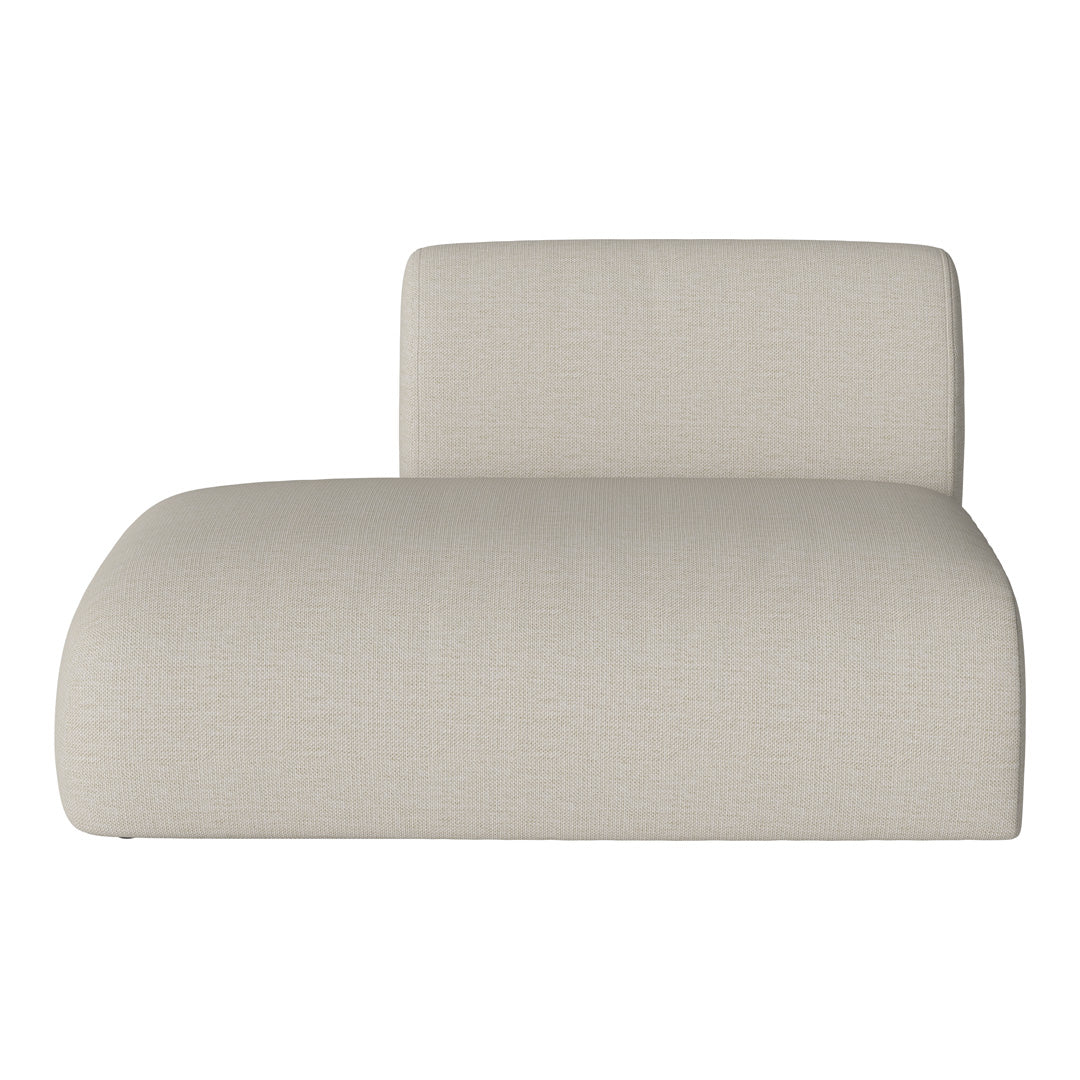 Stylish beige chaise lounge with a soft, textured fabric pattern for modern living spaces.