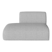 Light grey upholstered chaise lounge with a smooth, textured fabric. Simple, modern design ideal for any decor.