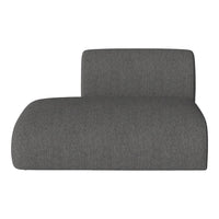 Charcoal gray upholstered chaise lounge with a smooth, modern design and subtle texture. Perfect for contemporary decor.