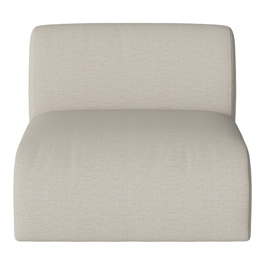 Beige upholstered chair with a subtle textured pattern, ideal for modern home decor.