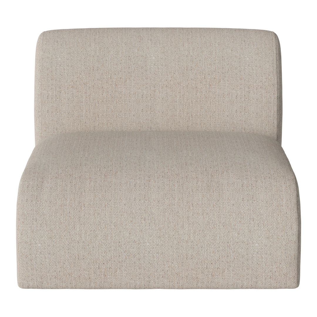 Beige fabric lounge chair with a subtle textured pattern for a modern, minimalist look.
