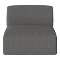 Gray upholstered chair with a minimalist design and soft, textured fabric.