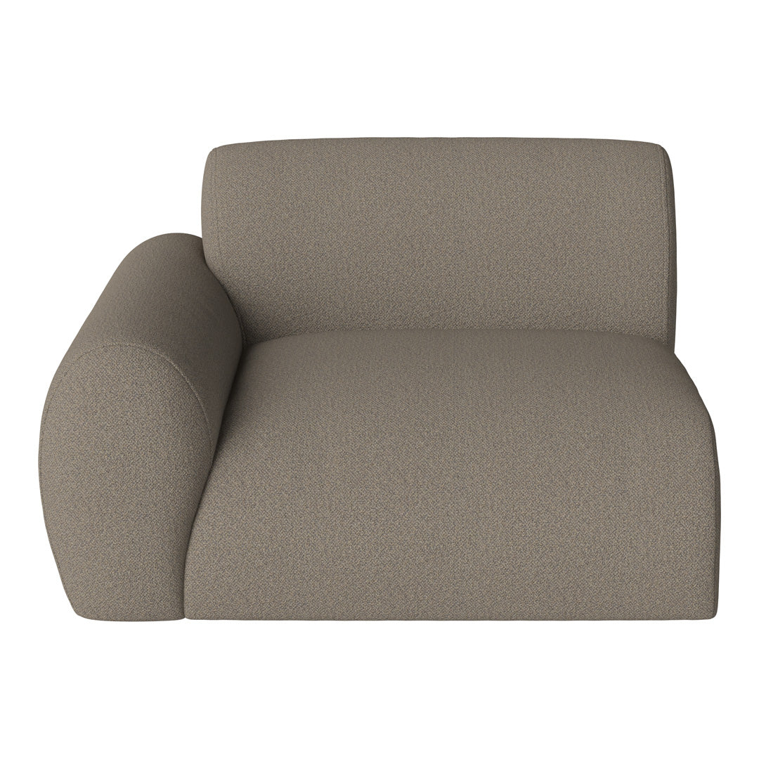 Brown textured fabric sofa in a modern design, featuring a single armrest and a minimalist shape.