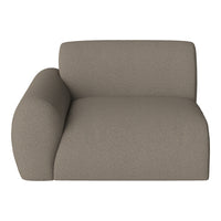 Brown textured fabric sofa in a modern design, featuring a single armrest and a minimalist shape.
