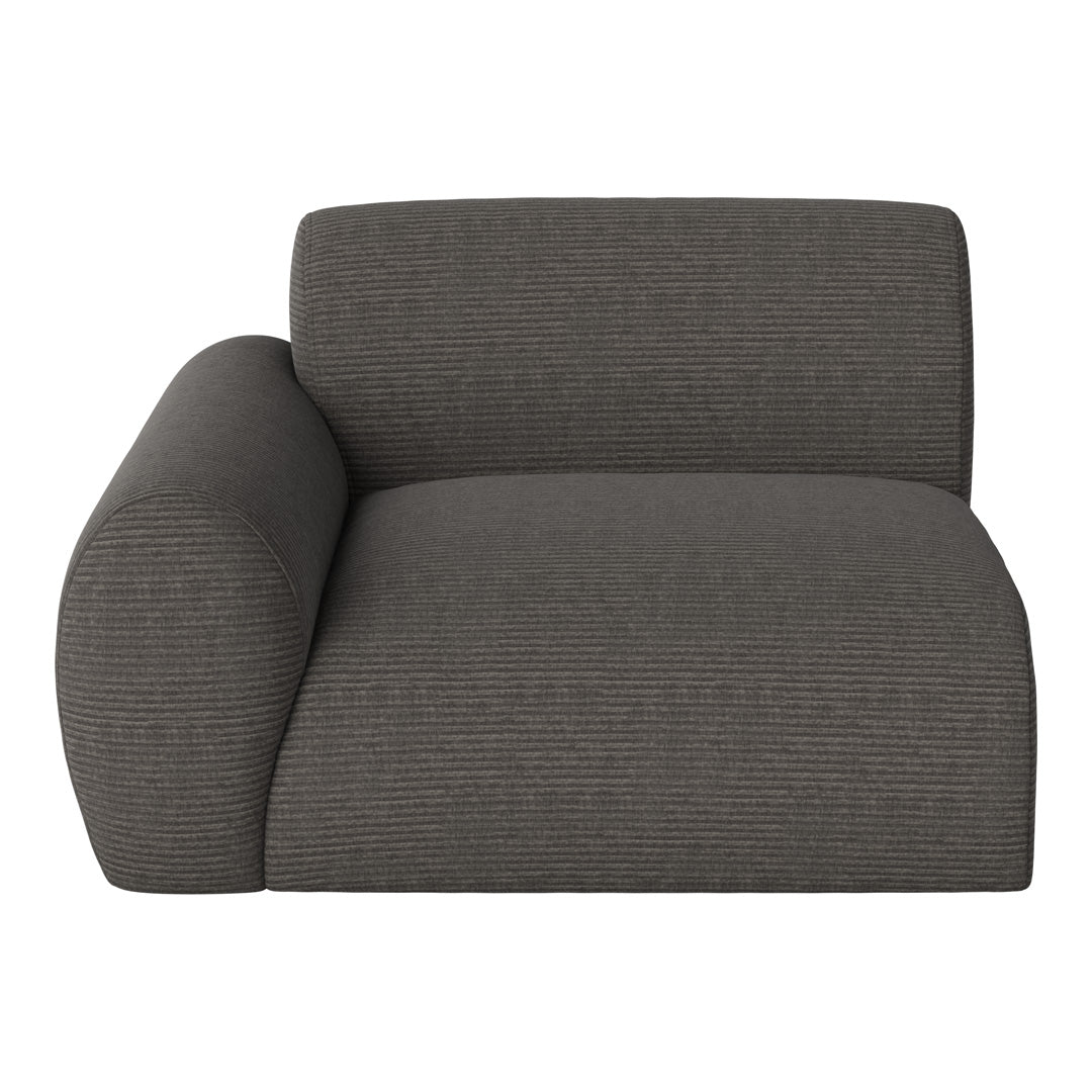 Gray striped accent chair with a modern, rounded design. Perfect for contemporary home decor.