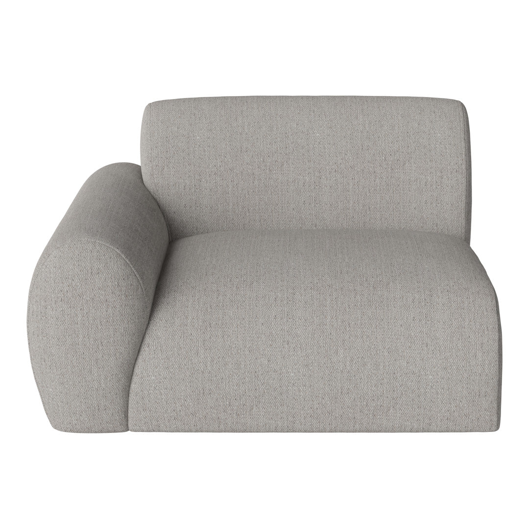 Gray textured upholstery with a minimalist design, showcasing soft lines and a modern silhouette.