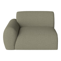 Olive green modular sofa with a textured fabric pattern, featuring a rounded armrest design. Ideal for modern decor.