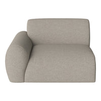 Light gray upholstered chair with a smooth, textured fabric and modern, minimalist design.
