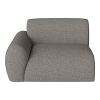 Gray textured sofa with a minimalist design, featuring a soft, muted color palette for a modern look.