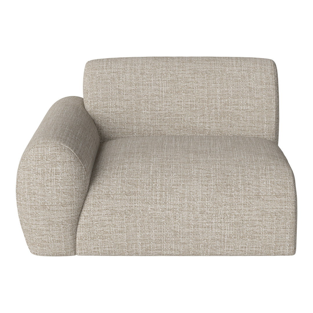 Beige upholstered chair with a subtle textured pattern, featuring a modern, minimalist design.