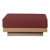 Rust red cushion on a light wood base, featuring a simple, modern design with clean lines. Perfect for contemporary decor.