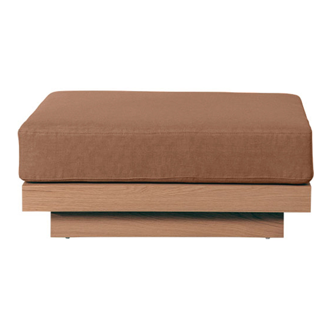 Brown cushion on a light wood base, featuring a sleek, modern design with a simple, solid color pattern.
