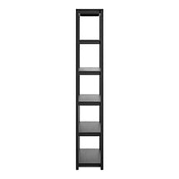 Sleek black tall shelving unit with six open shelves and a minimalist design, perfect for modern decor.