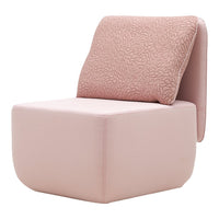 Pink upholstered chair with textured, coral-patterned backrest and minimalist design, perfect for modern interiors.