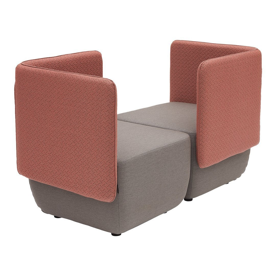 Two-tone modern couch with textured coral orange armrests and a sleek gray base. Ideal for contemporary interiors.