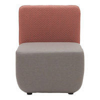 Modern chair with a textured coral back and a smooth gray base, combining geometric patterns with a minimalist design.