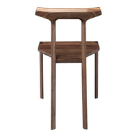 "Wooden stool featuring a rich walnut finish with smooth curves and a minimalistic design."