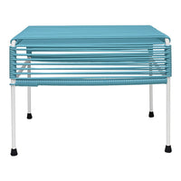 Blue striped tabletop with sleek white legs, perfect for a modern and stylish accent in any space.